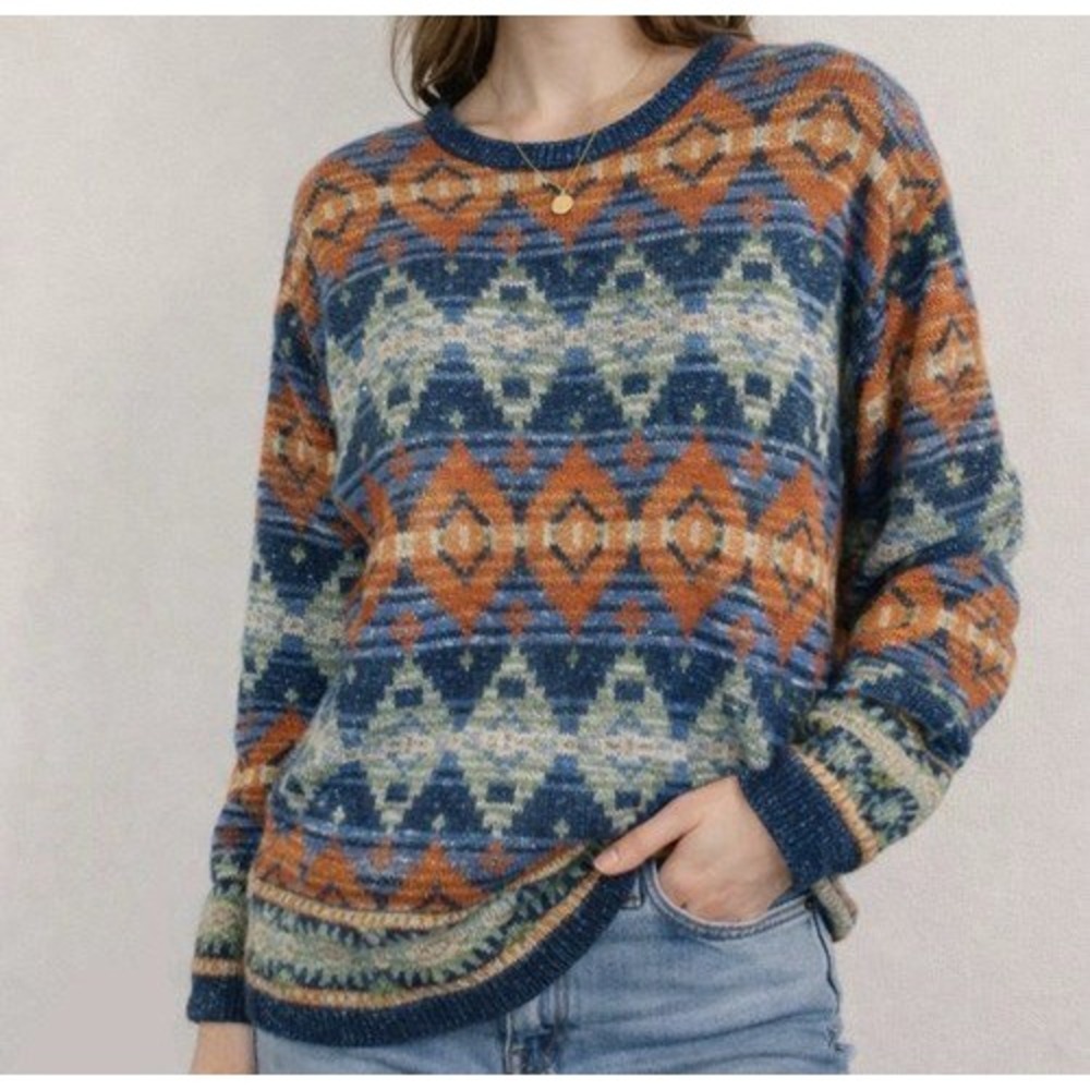 Denim & Supply Ralph Lauren Women M Southwestern Aztec Sweater Blue Orange Indie
